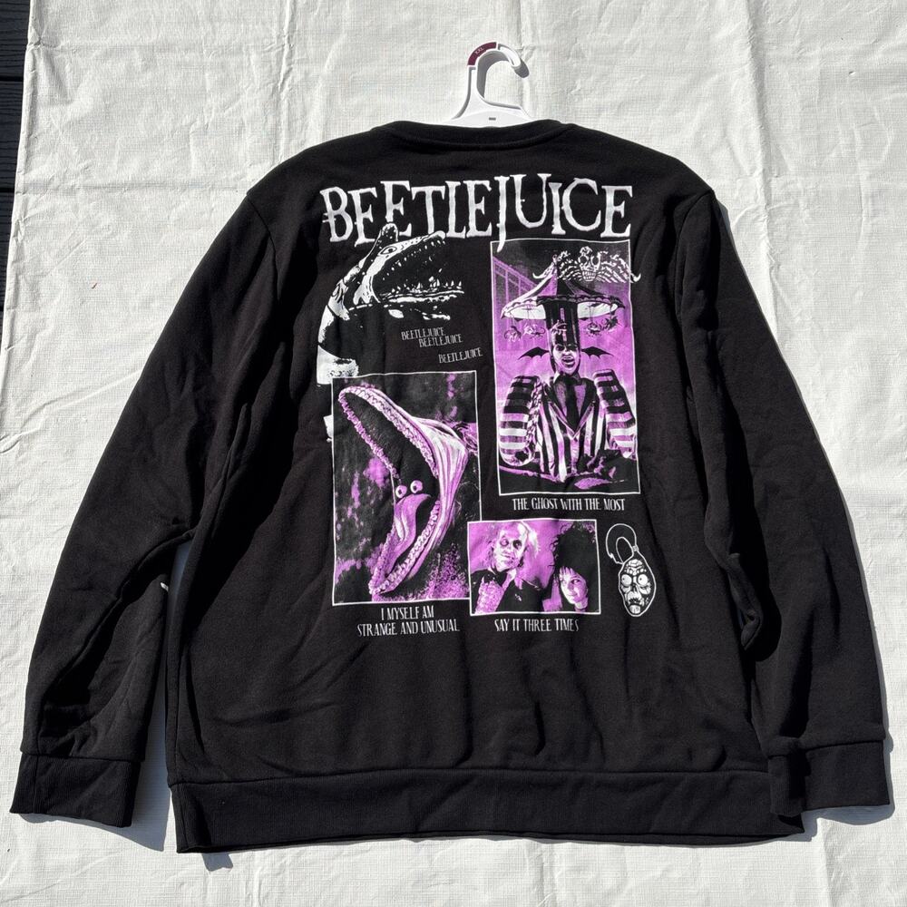 Beetlejuice Graphic Sweatshirt Sweater Mens 2XL Black Fleece Michael Keaton - Picture 6 of 7